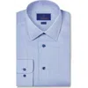 David Donahue Trim Fit Blue Geometric Pattern Cotton Dobby Dress Shirt In Blue
