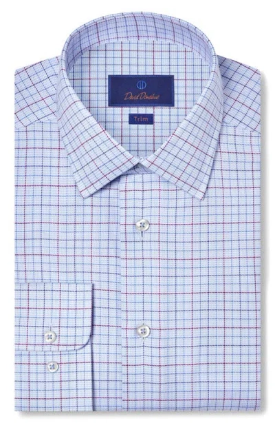 David Donahue Trim Fit Check Blue Cotton Dobby Dress Shirt In Pattern