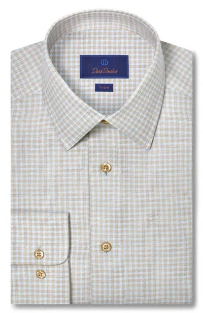 David Donahue Trim Fit Check Cotton & Cashmere Dobby Dress Shirt In Neutral