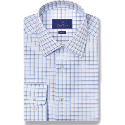 David Donahue Trim Fit Check Cotton Dobby Dress Shirrt In Blue