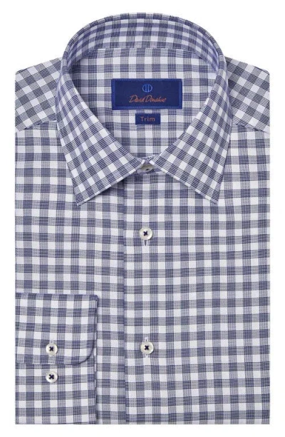 David Donahue Trim Fit Check Cotton Dress Shirt In Navy/white