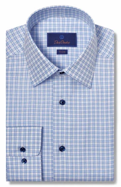 David Donahue Trim Fit Check Pima Cotton Dress Shirt In Sky/white