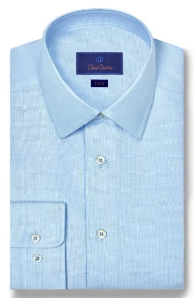 David Donahue Trim Fit Silk Blend Twill Solid Dress Shirt In Blue