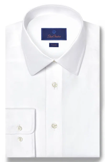 David Donahue Trim Fit Silk Blend Twill Solid Dress Shirt In White