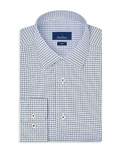 David Donahue Trim Fit Cotton Blend Check Dress Shirt In Blue