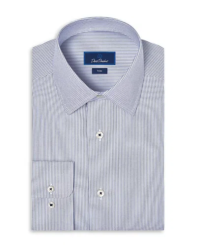 David Donahue Trim Fit Cotton Blend Stripe Dress Shirt In White