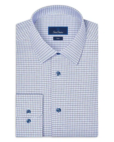 David Donahue Trim Fit Cotton Blend Twill Check Dress Shirt In Blue