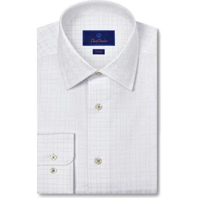 David Donahue Trim Fit Cotton Dobby Check Dress Shirt In White