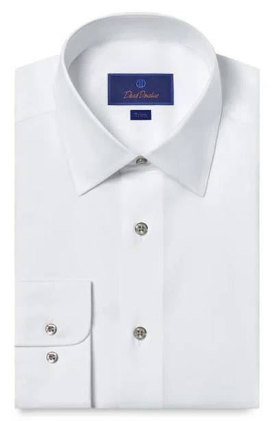 David Donahue Trim Fit Cotton Dress Shirt In White