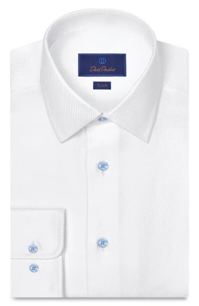 David Donahue Trim Fit Textured Twill Dress Shirt In White