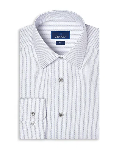 David Donahue Trim Fit Cotton Twill Stripe Dress Shirt In White
