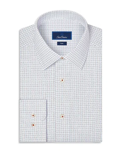 David Donahue Trim Fit Dobby Check Cotton Dress Shirt In White