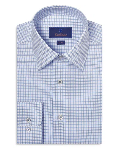David Donahue Trim Fit Dobby Check Dress Shirt In White/ Blue