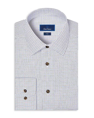 David Donahue Trim Fit Dobby Cotton Check Dress Shirt In Blue