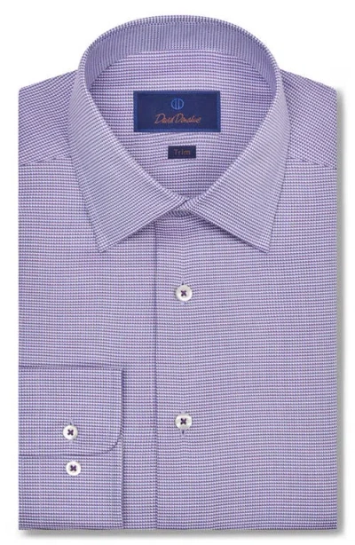 David Donahue Trim Fit Dobby Micro Check Cotton Dress Shirt In Purple/sky