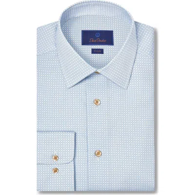 David Donahue Trim Fit Geometric Cotton Dress Shirt In Blue