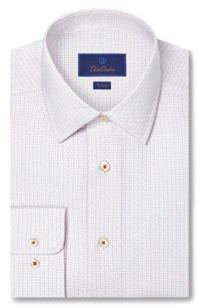 David Donahue Trim Fit Geometric Cotton Dress Shirt In Neutral