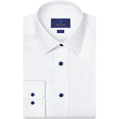 David Donahue Trim Fit Geometric Dot Print Stretch Cotton Dress Shirt In White