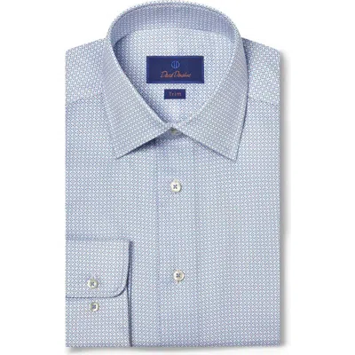 David Donahue Trim Fit Geometric Pattern Cotton Twill Dress Shirt In White/blue
