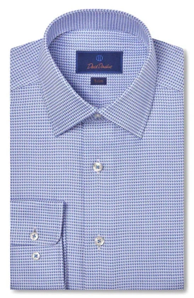 David Donahue Trim Fit Geometric Pattern Twill Dress Shirt In Blue/ Sky