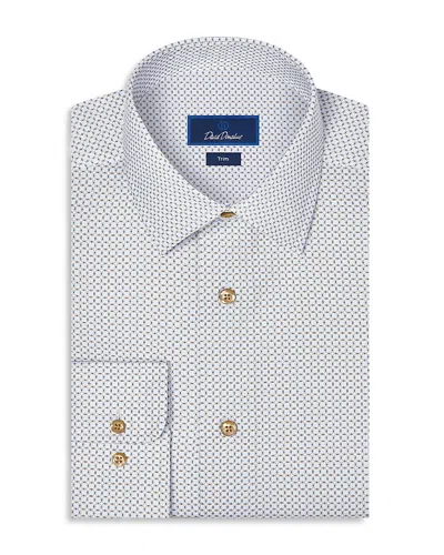David Donahue Trim Fit Geometric Print Cotton Dress Shirt In White