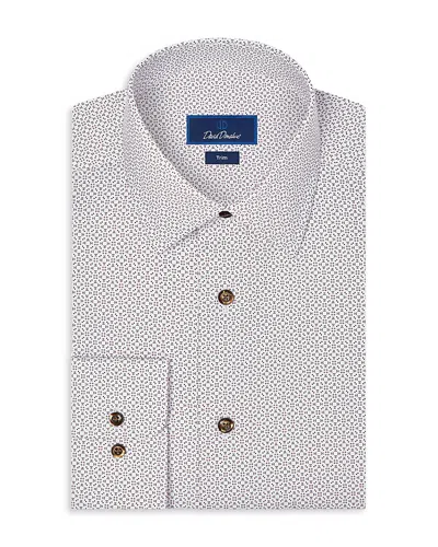 David Donahue Trim Fit Geometric Print Cotton Dress Shirt In White