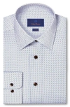 David Donahue Trim Fit Geometric Print Cotton Herringbone Dress Shirt In Blue