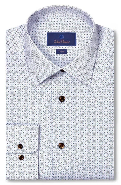 David Donahue Trim Fit Geometric Print Cotton Herringbone Dress Shirt In Blue