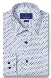 David Donahue Trim Fit Geometric Print Cotton Twill Dress Shirt In White/blue