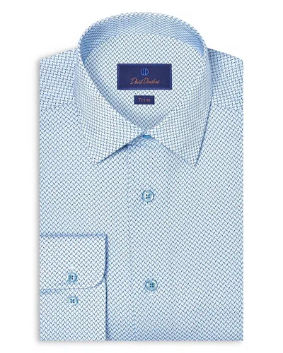 David Donahue Trim Fit Geometric Print Dress Shirt In Blue