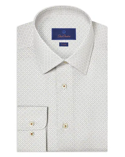 David Donahue Trim Fit Geometric Print Dress Shirt In White