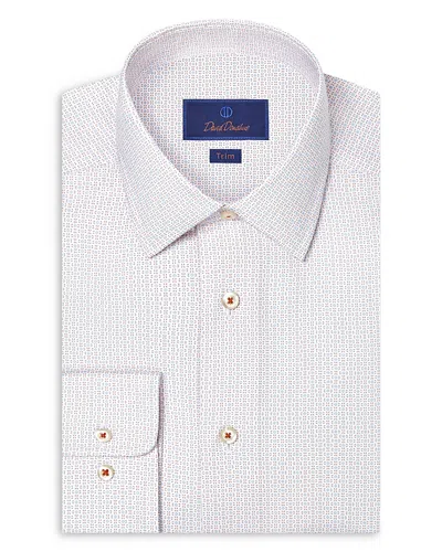 David Donahue Trim Fit Geometric Print Dress Shirt In White