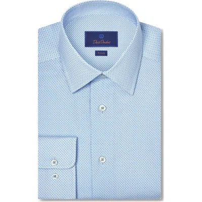 David Donahue Trim Fit Geometric Stretch Cotton Dress Shirt In Blue