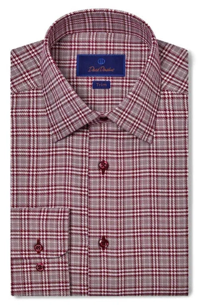 David Donahue Trim Fit Glen Check Cotton Dress Shirt In Merlot