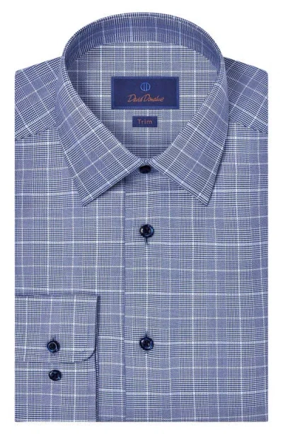 David Donahue Trim Fit Glen Plaid Twill Cotton Dress Shirt In Blue