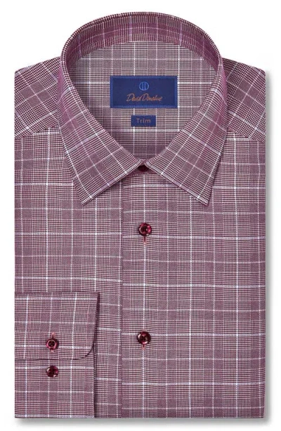 David Donahue Trim Fit Glen Plaid Twill Cotton Dress Shirt In Burgundy