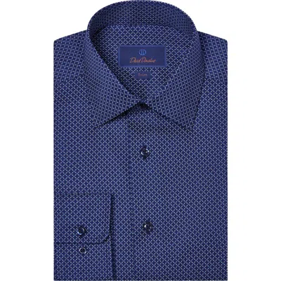David Donahue Trim Fit Grid Cotton Dress Shirt In Navy