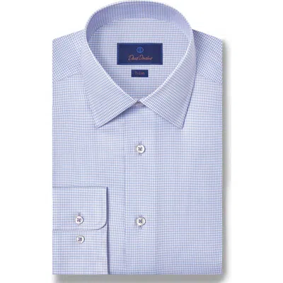 David Donahue Trim Fit Silk Blend Twill Check Dress Shirt In Blue