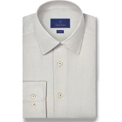 David Donahue Trim Fit Silk Blend Twill Check Dress Shirt In Green