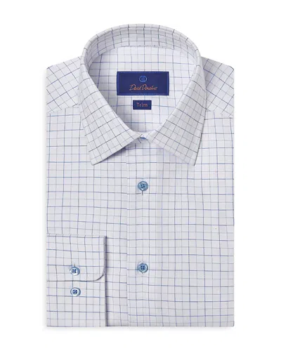 David Donahue Trim Fit Herringbone Check Dress Shirt In Blue