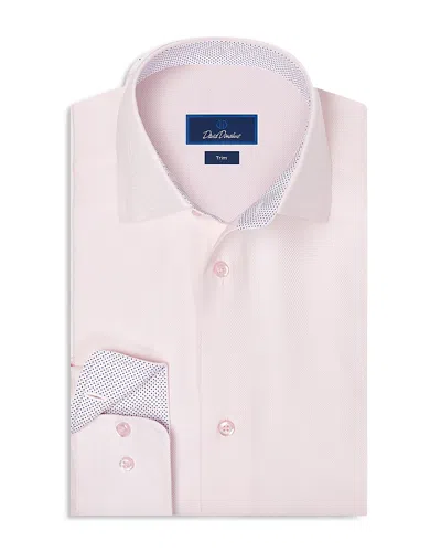 David Donahue Trim Fit Herringbone Contrast Dress Shirt In Pink