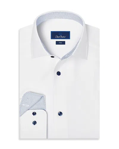 David Donahue Trim Fit Herringbone Contrast Dress Shirt In White