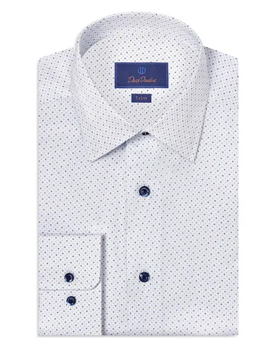 David Donahue Trim Fit Herringbone Dot Print Dress Shirt In White/blue