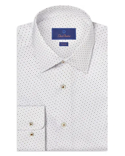 David Donahue Trim Fit Herringbone Dot Print Dress Shirt