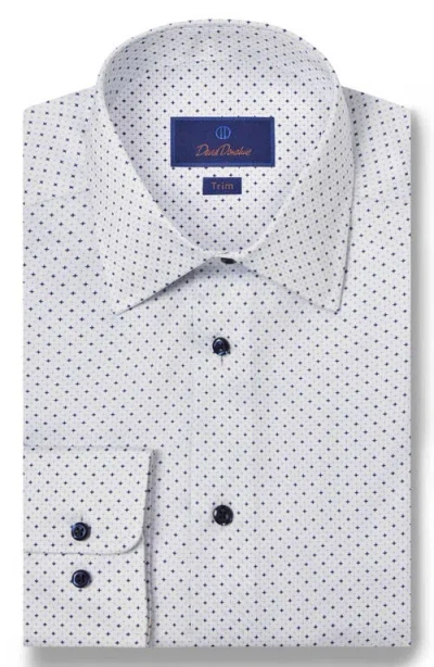 David Donahue Trim Fit Herringbone Micro Print Dress Shirt In White