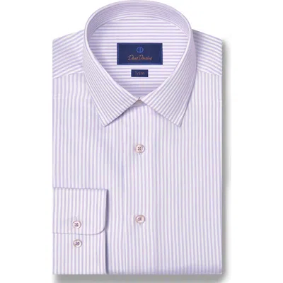David Donahue Trim Fit Silk Blend Herringbone Stripe Dress Shirt In Purple