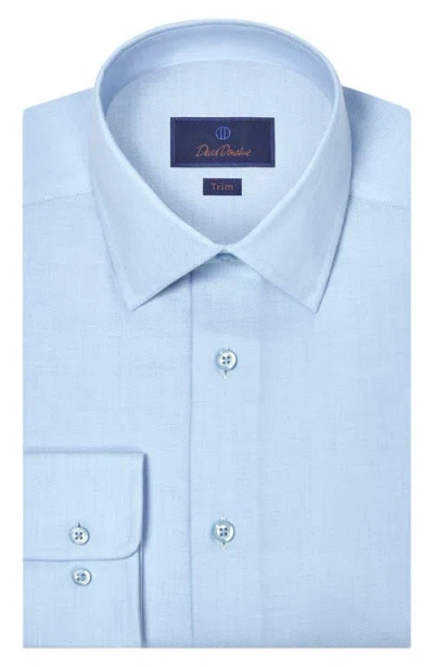 David Donahue Trim Fit Light Blue Cotton & Cashmere Twill Dress Shirt