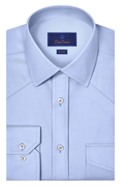 David Donahue Trim Fit Light Blue Cotton Twill Button-up Western Shirt