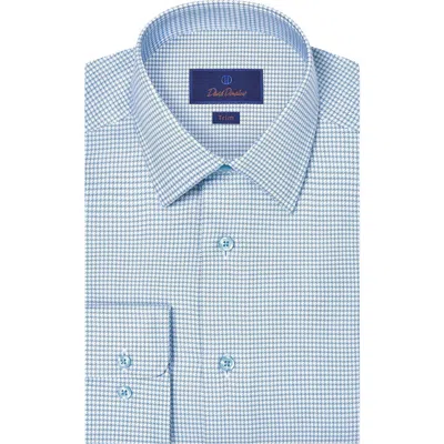 David Donahue Trim Fit Light Blue Microcheck Cotton Dobby Dress Shirt