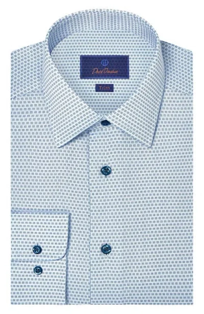 David Donahue Trim Fit Light Green Micropattern Cotton Dobby Dress Shirt In Blue